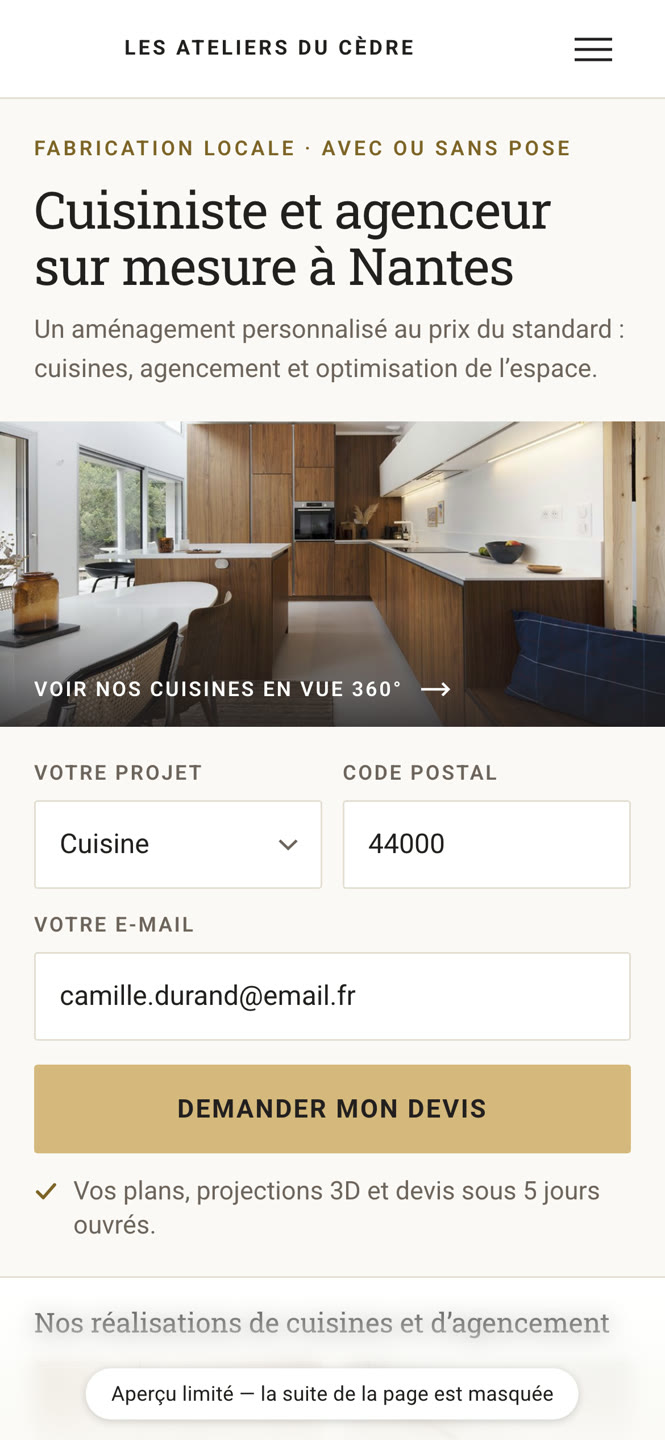Le même site après refonte, sur mobile