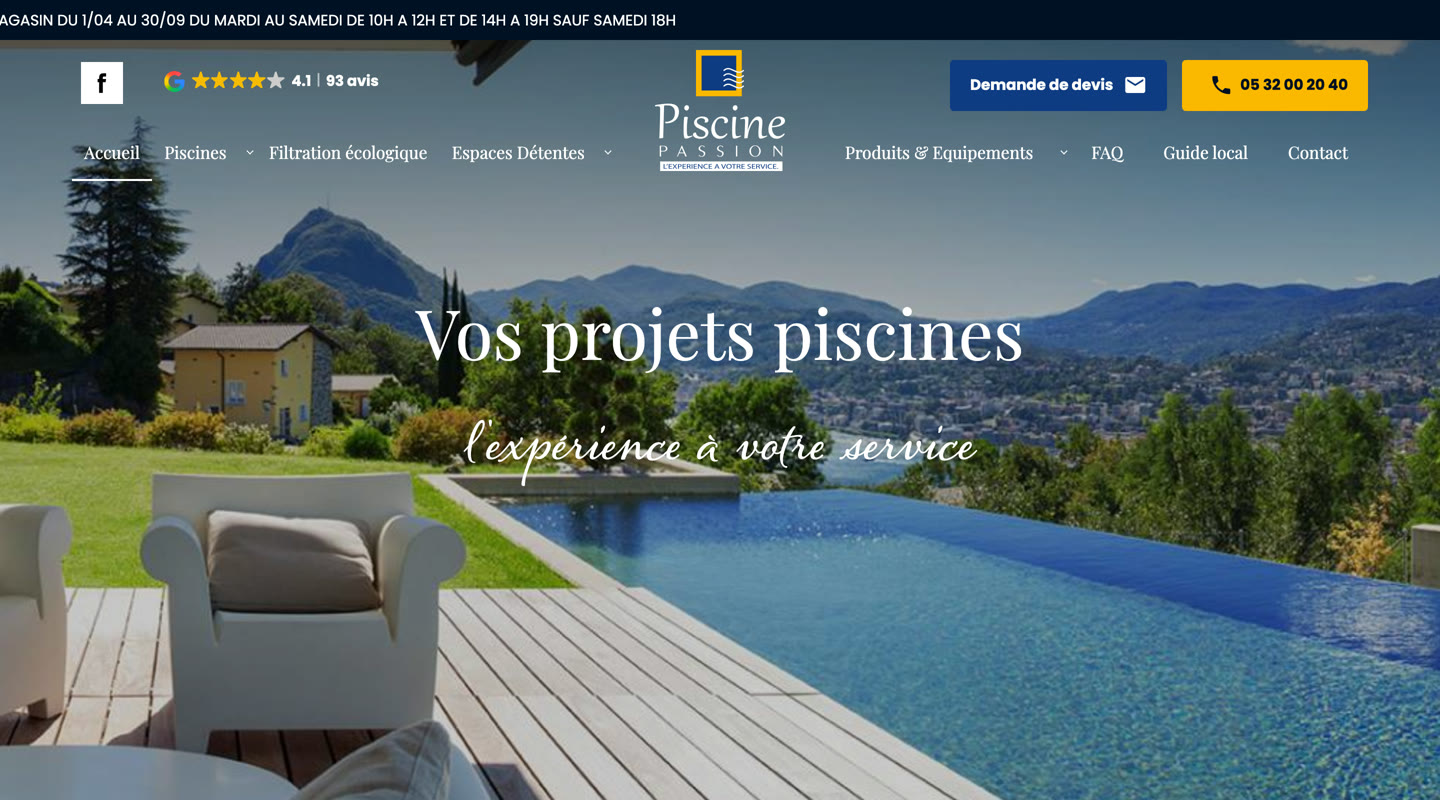 Le site d'un pisciniste avant refonte, sur ordinateur